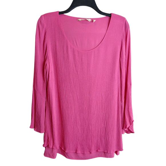 Soft Surroundings Tops - Soft Surroundings Bright Pink Gauze Lined Tunic Petite Medium 3/4 Flare Sleeves